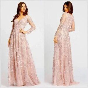 MAC DUGGAL Dress Womens 12 Blush Pink Embellished‎ Long Sleeve Gown 70224RSP